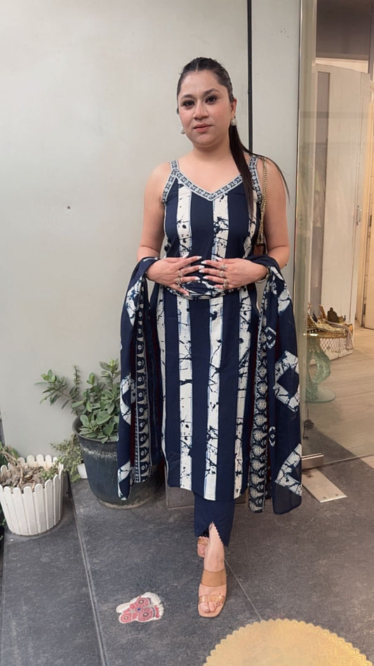 Faris Navy Blue Designer Cotton Suit (Sleeve Attached- 16 Inch)