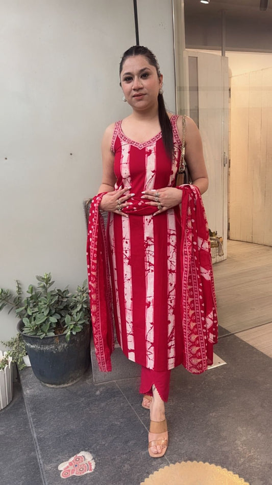 Faris Red Designer Cotton Suit (Sleeve Attached- 16 Inch)