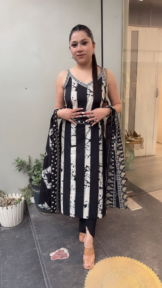 Faris Black Designer Cotton Suit (Sleeve Attached- 16 Inch)