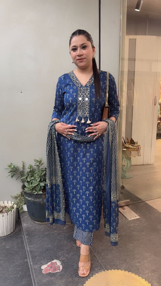 Hawa Blue Mirror Digital print Suit