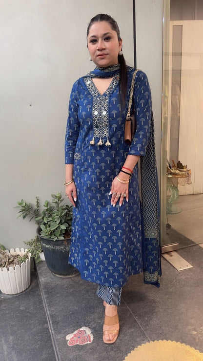 Hawa Blue Mirror Digital print Suit