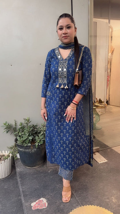 Hawa Blue Mirror Digital print Suit