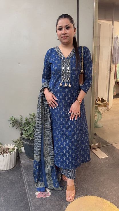 Hawa Blue Mirror Digital print Suit