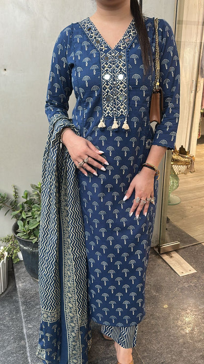 Hawa Blue Mirror Digital print Suit