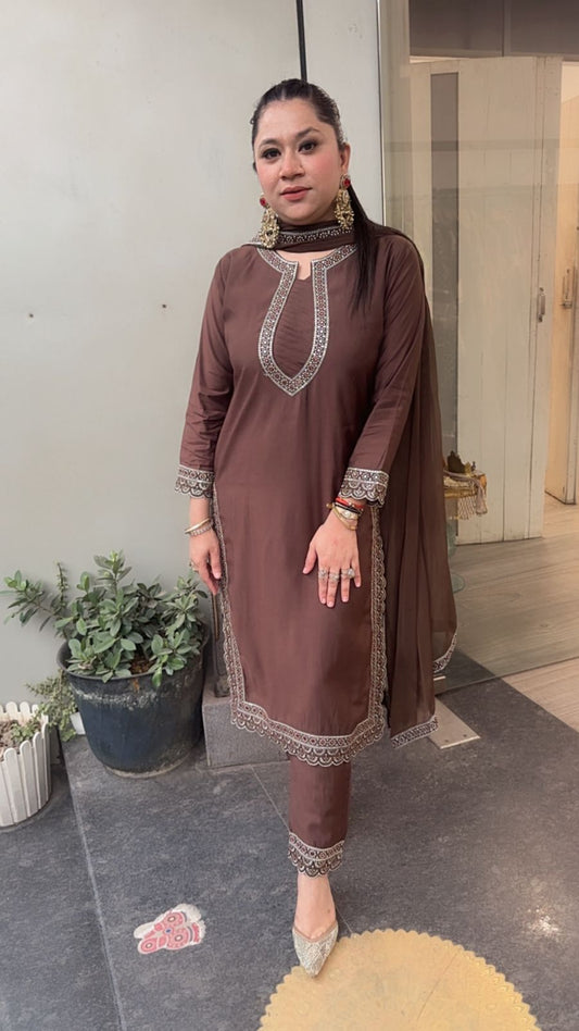 Nisba Brown Designer Cotton Suit