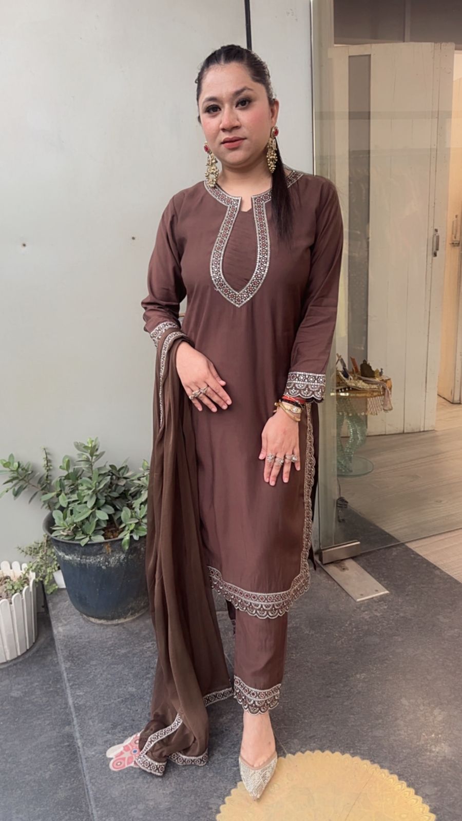Nisba Brown Designer Cotton Suit