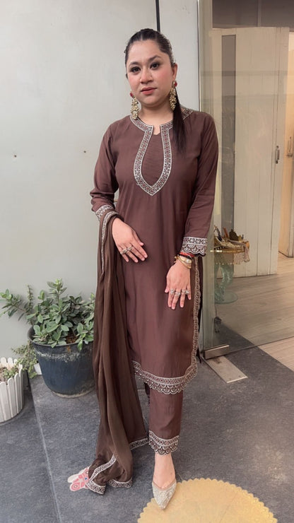 Nisba Brown Designer Cotton Suit