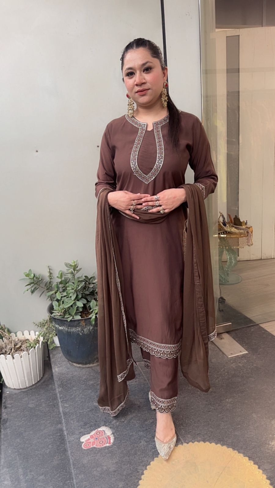 Nisba Brown Designer Cotton Suit