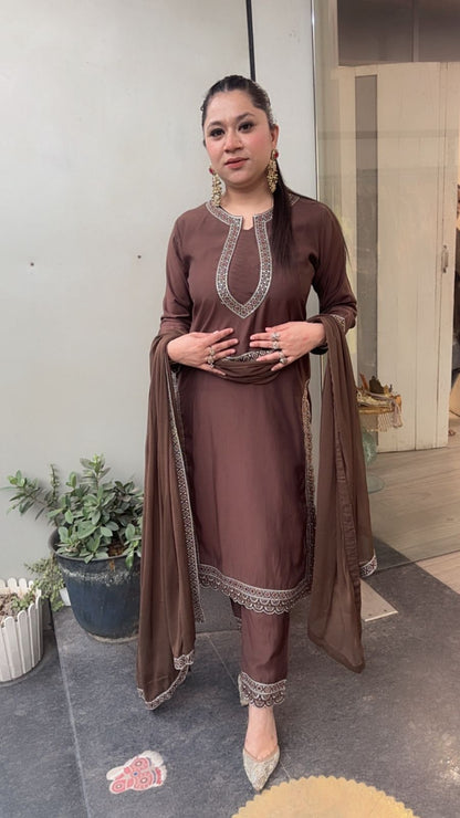 Nisba Brown Designer Cotton Suit