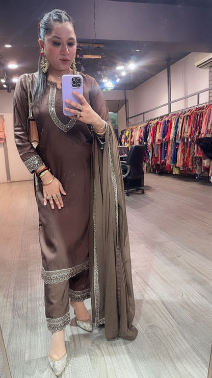 Nisba Brown Designer Cotton Suit
