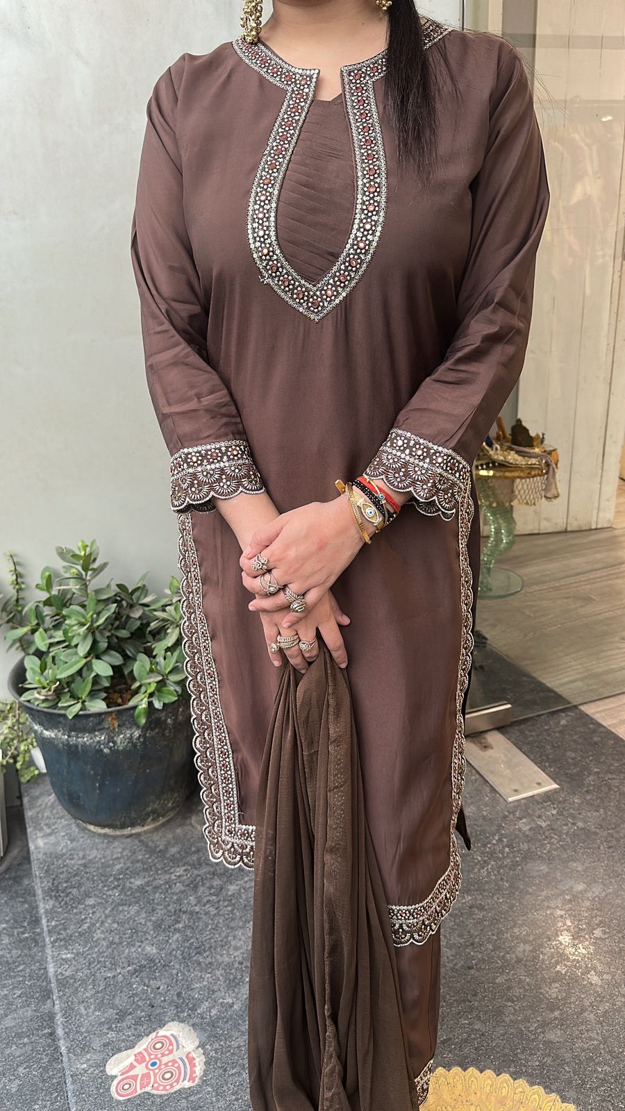 Nisba Brown Designer Cotton Suit