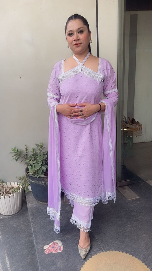 Kanjak Lavander Crisscross Designer Suit