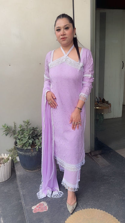 Kanjak Lavander Crisscross Designer Suit