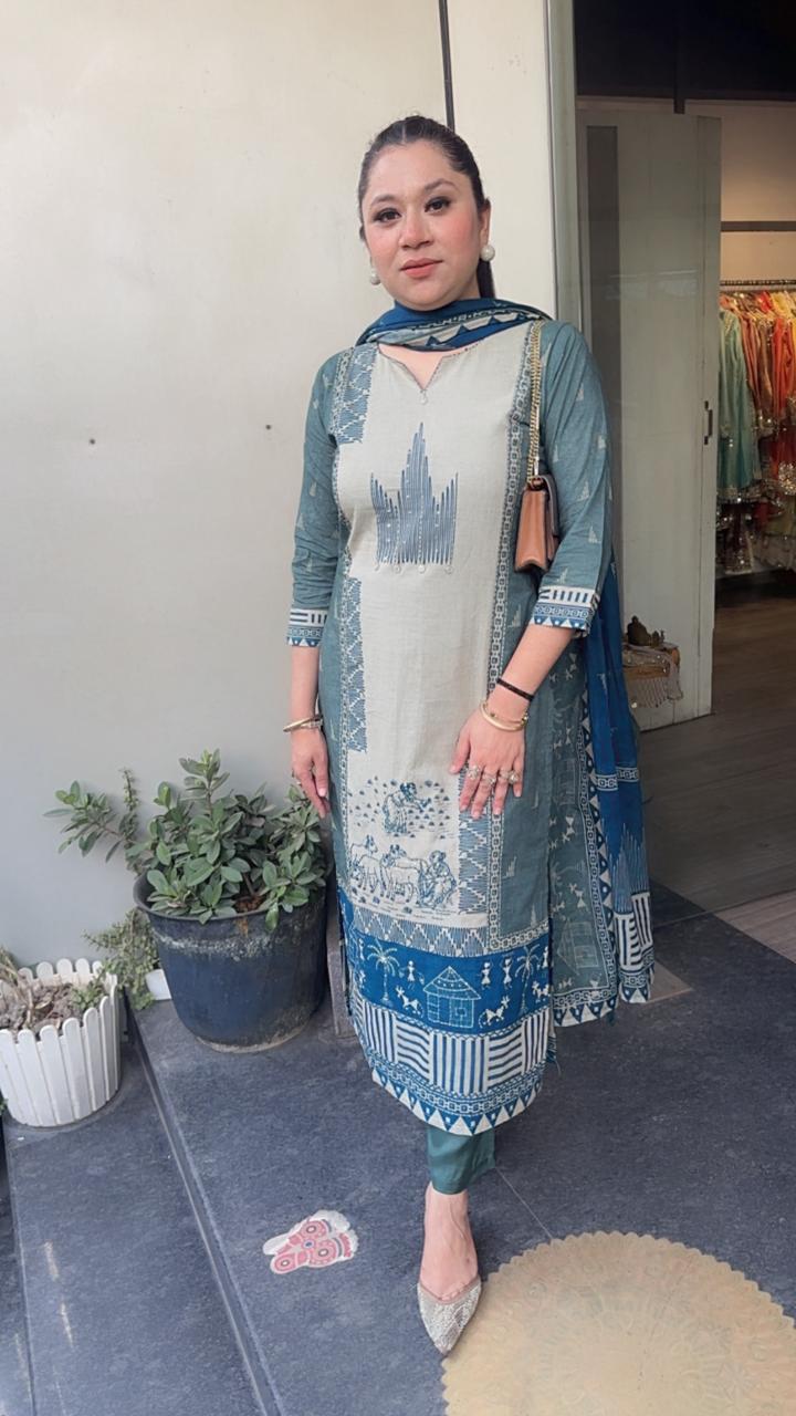 Kotputli Blue Digital Designer Cotton Suit