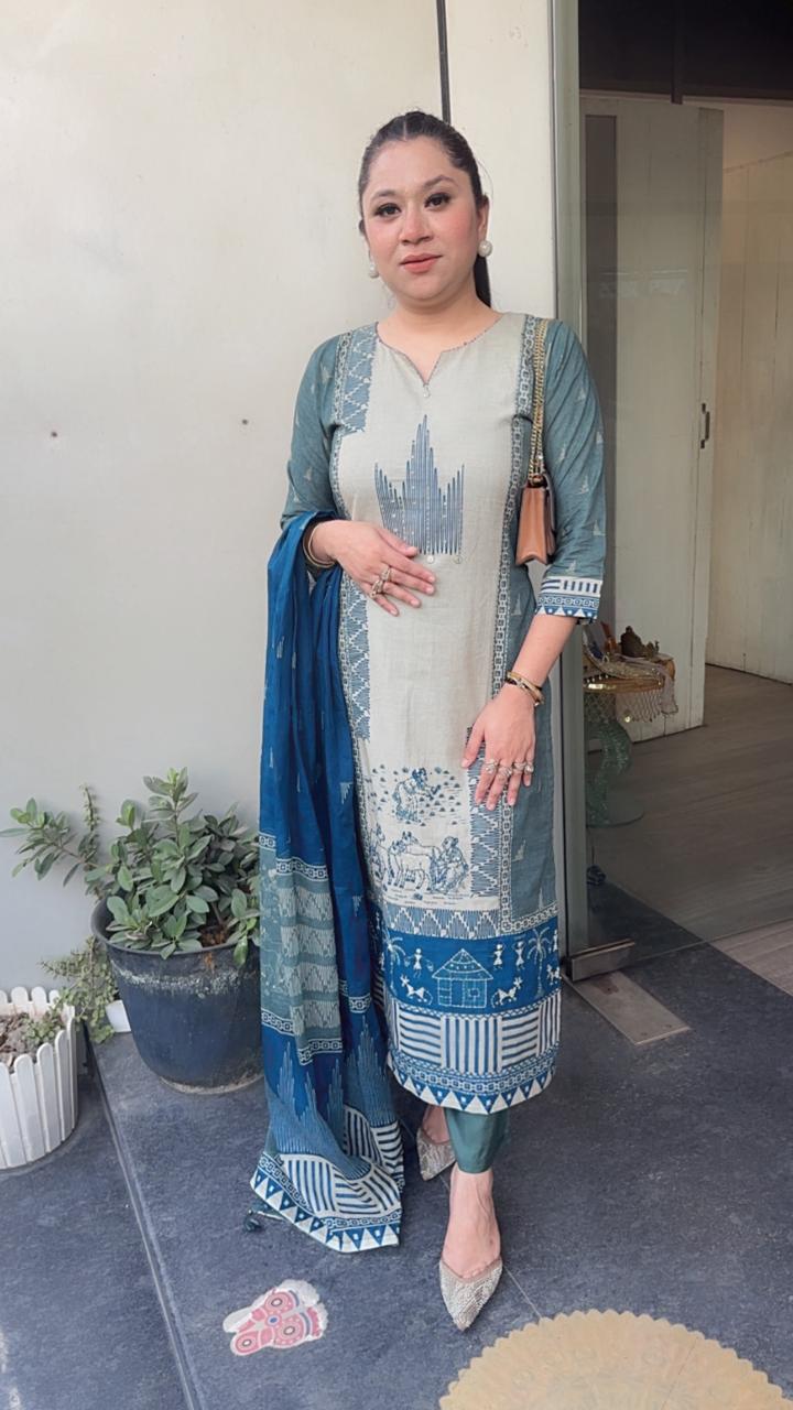 Kotputli Blue Digital Designer Cotton Suit