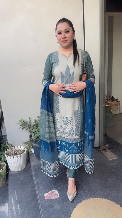 Kotputli Blue Digital Designer Cotton Suit