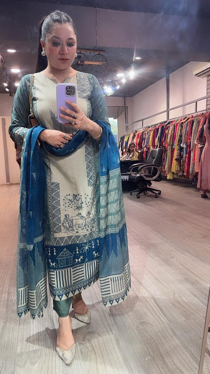 Kotputli Blue Digital Designer Cotton Suit