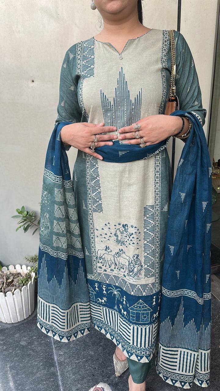 Kotputli Blue Digital Designer Cotton Suit