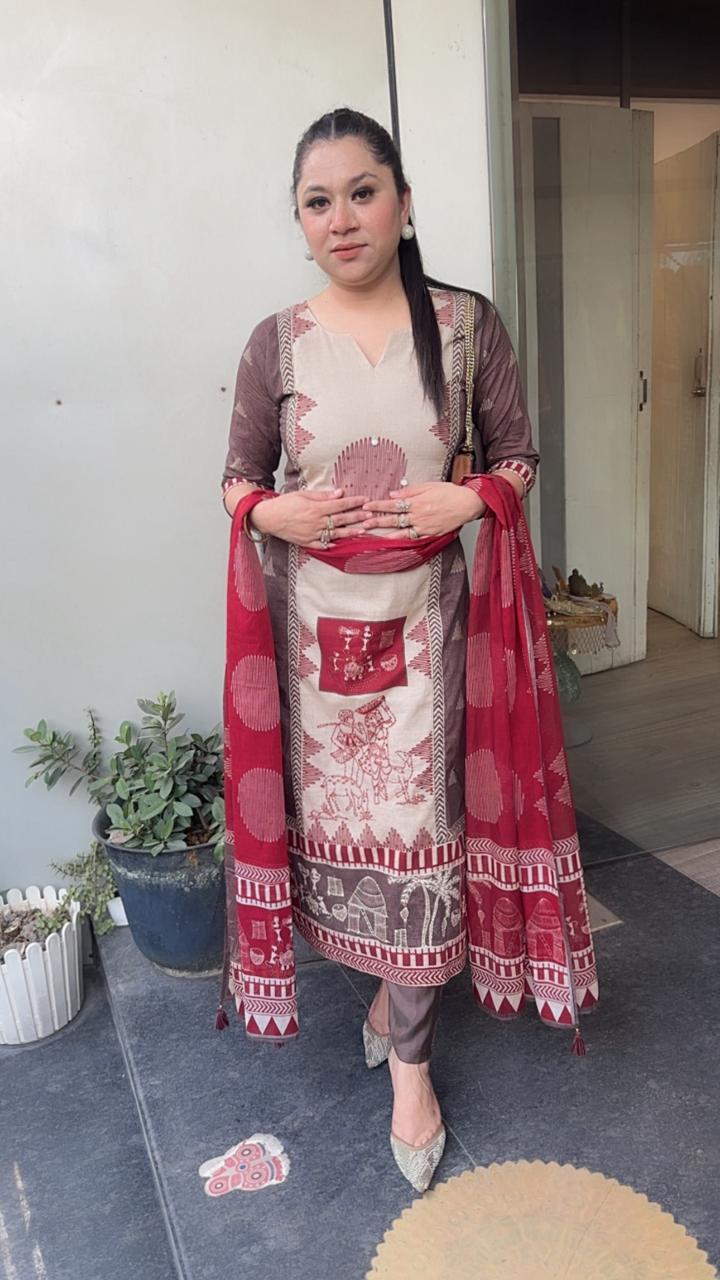 Kotputli Mahroon Digital Designer Cotton Suit
