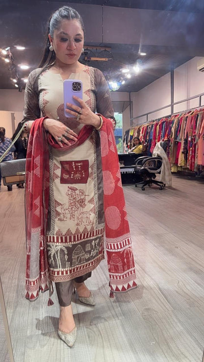 Kotputli Mahroon Digital Designer Cotton Suit