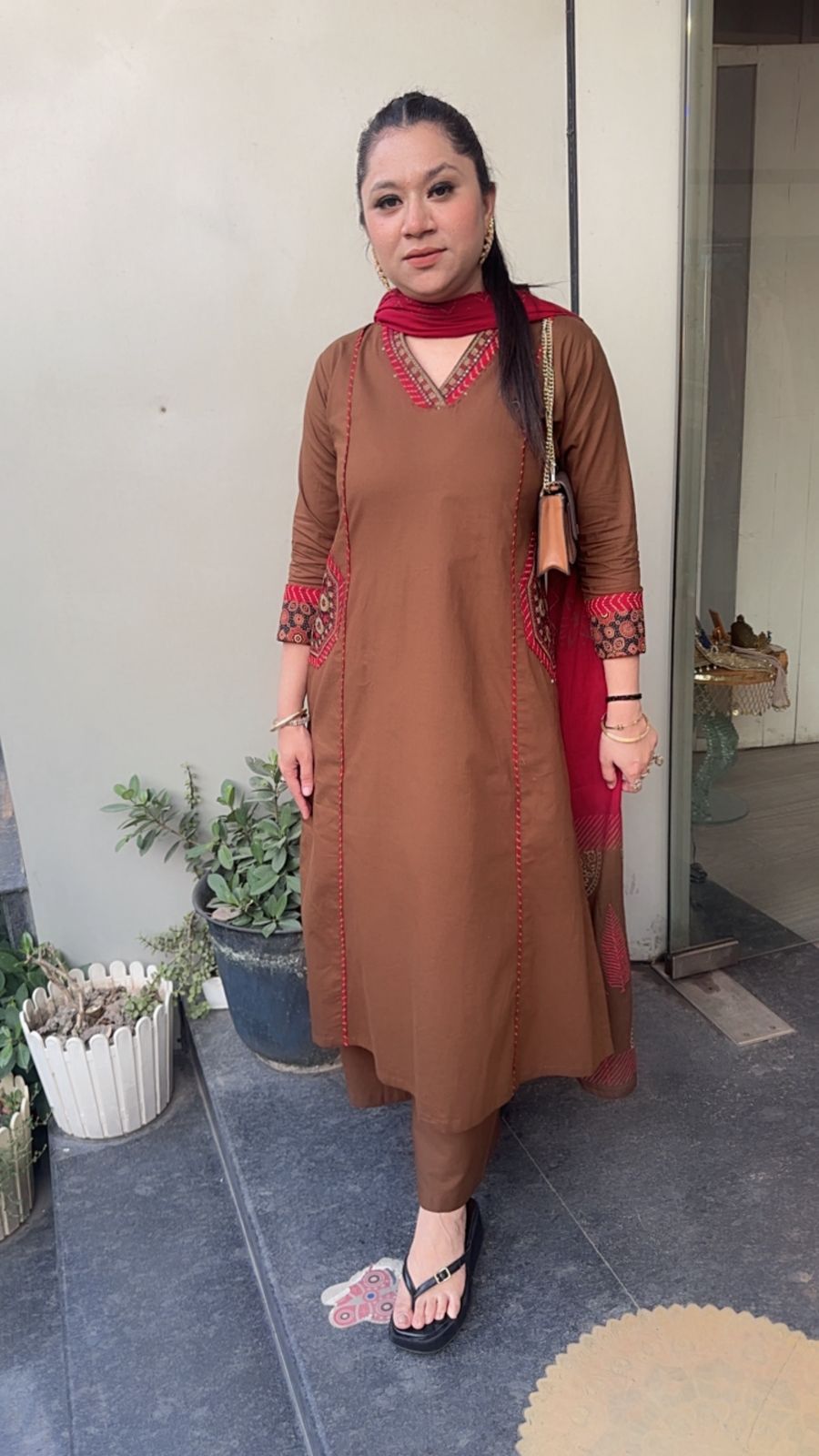 Alwar Brown A-Line pocket Designer Cotton Suit