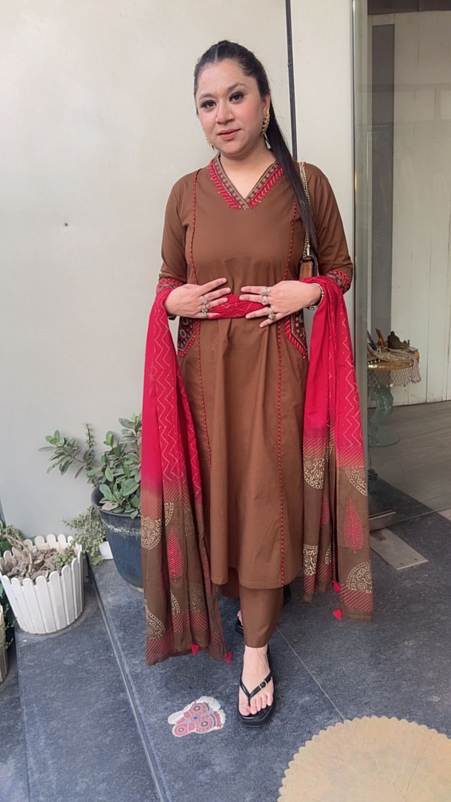 Alwar Brown A-Line pocket Designer Cotton Suit