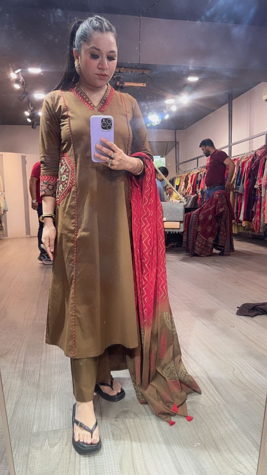 Alwar Brown A-Line pocket Designer Cotton Suit