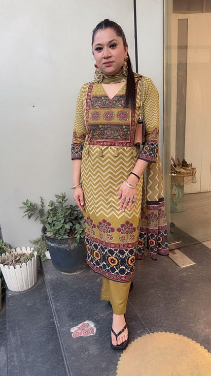 Samber lime Digital print Designer Cotton Suit