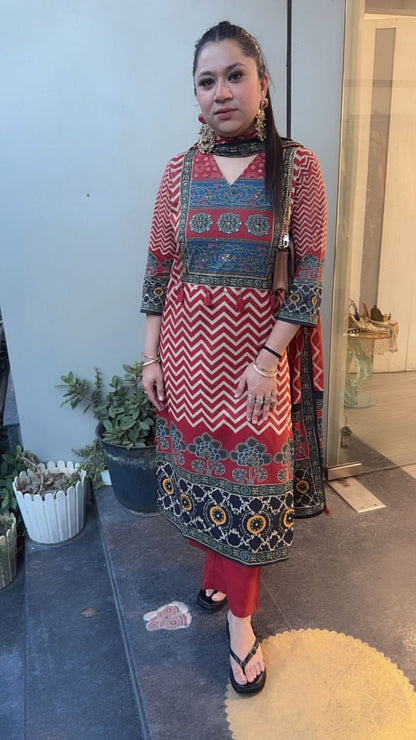 Samber Rust Digital print Designer Cotton Suit