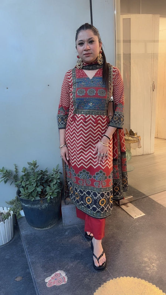 Samber Rust Digital print Designer Cotton Suit