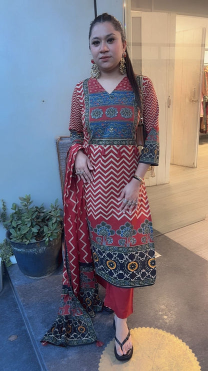 Samber Rust Digital print Designer Cotton Suit