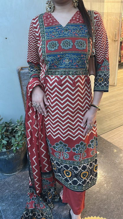 Samber Rust Digital print Designer Cotton Suit