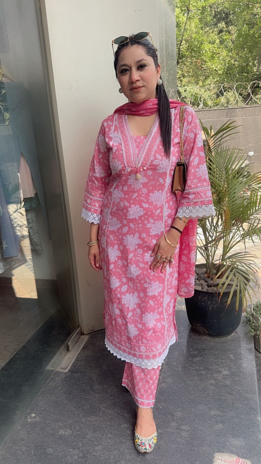Zoe Pink A-Line Digital Print Designer Cotton Suit