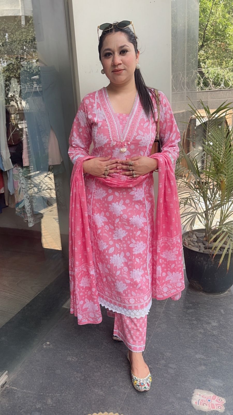 Zoe Pink A-Line Digital Print Designer Cotton Suit