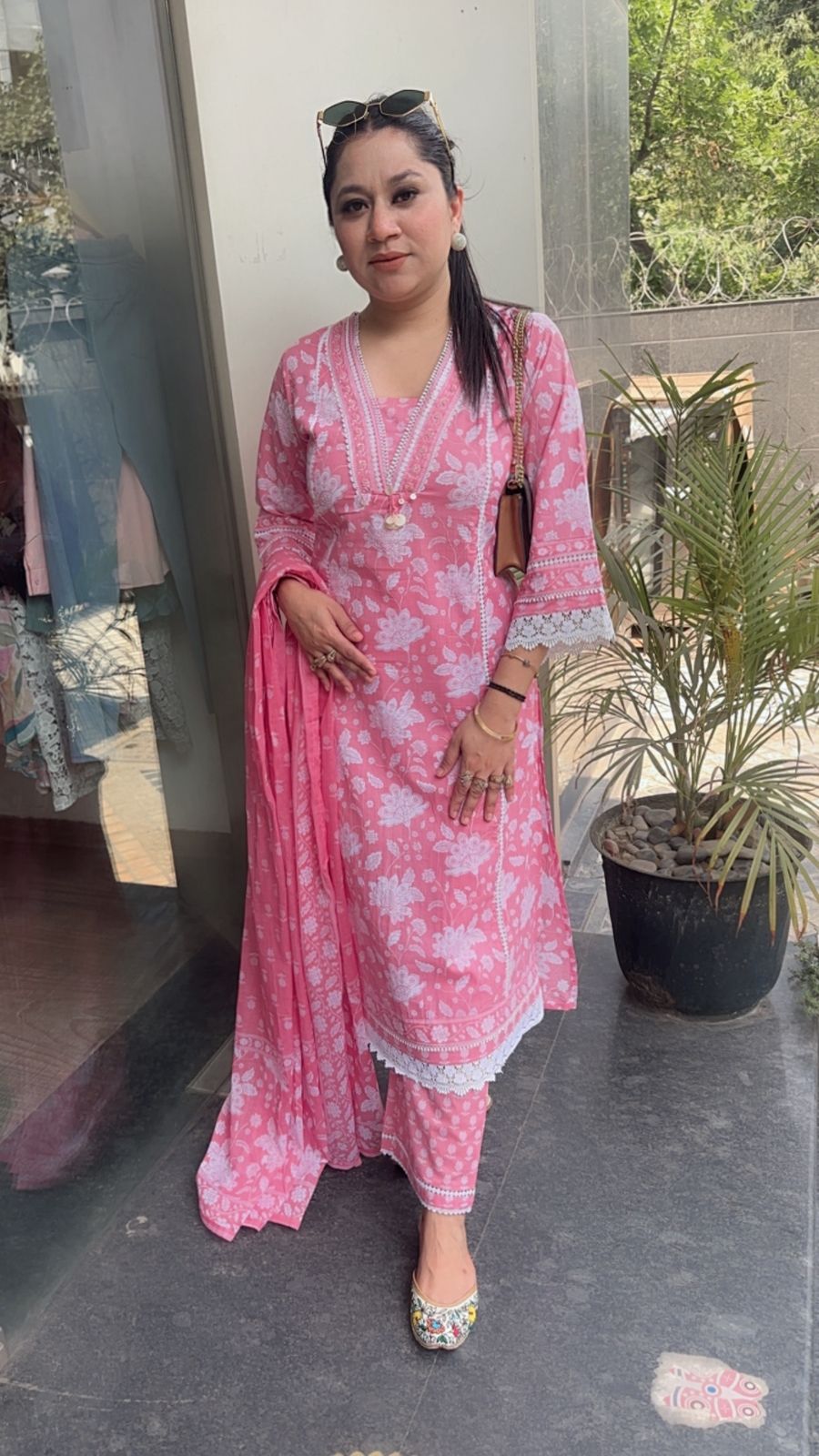 Zoe Pink A-Line Digital Print Designer Cotton Suit