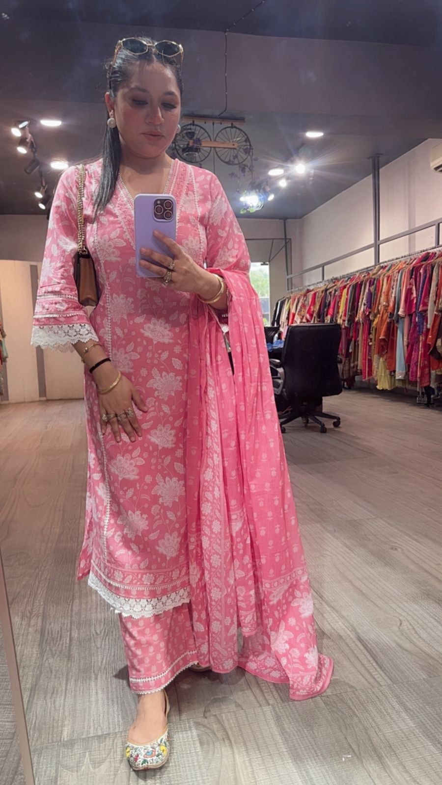 Zoe Pink A-Line Digital Print Designer Cotton Suit