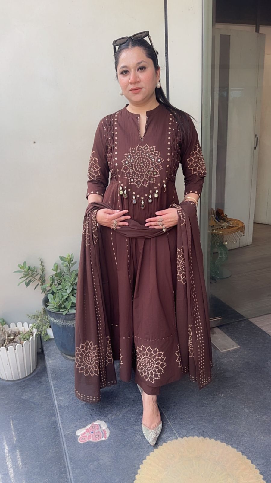Elaichi Coffee Brown Cotton Anarkali Designer Cotton Suit