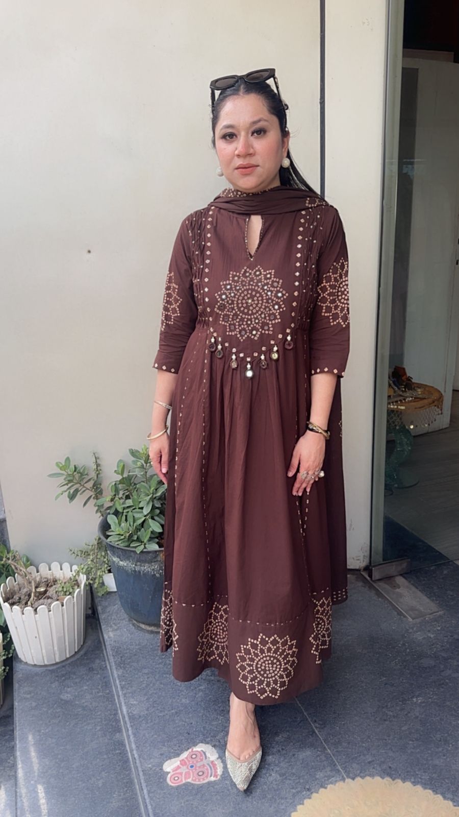 Elaichi Coffee Brown Cotton Anarkali Designer Cotton Suit