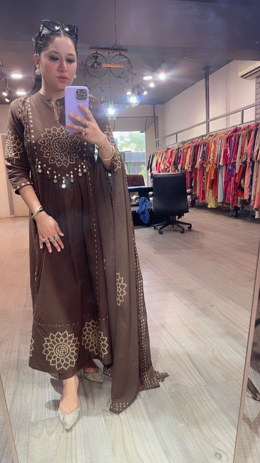Elaichi Coffee Brown Cotton Anarkali Designer Cotton Suit