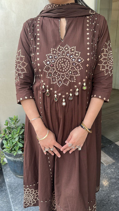 Elaichi Coffee Brown Cotton Anarkali Designer Cotton Suit