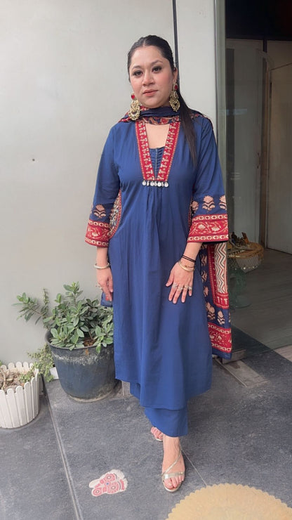 Gillori Blue A-Line pocket Cotton Designer Suit