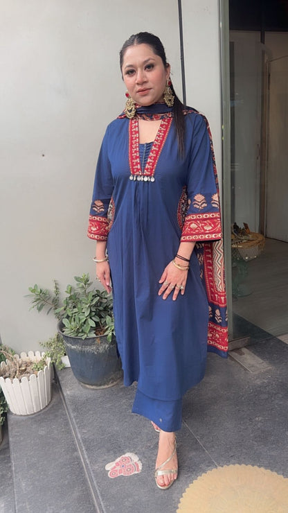 Gillori Blue A-Line pocket Cotton Designer Suit