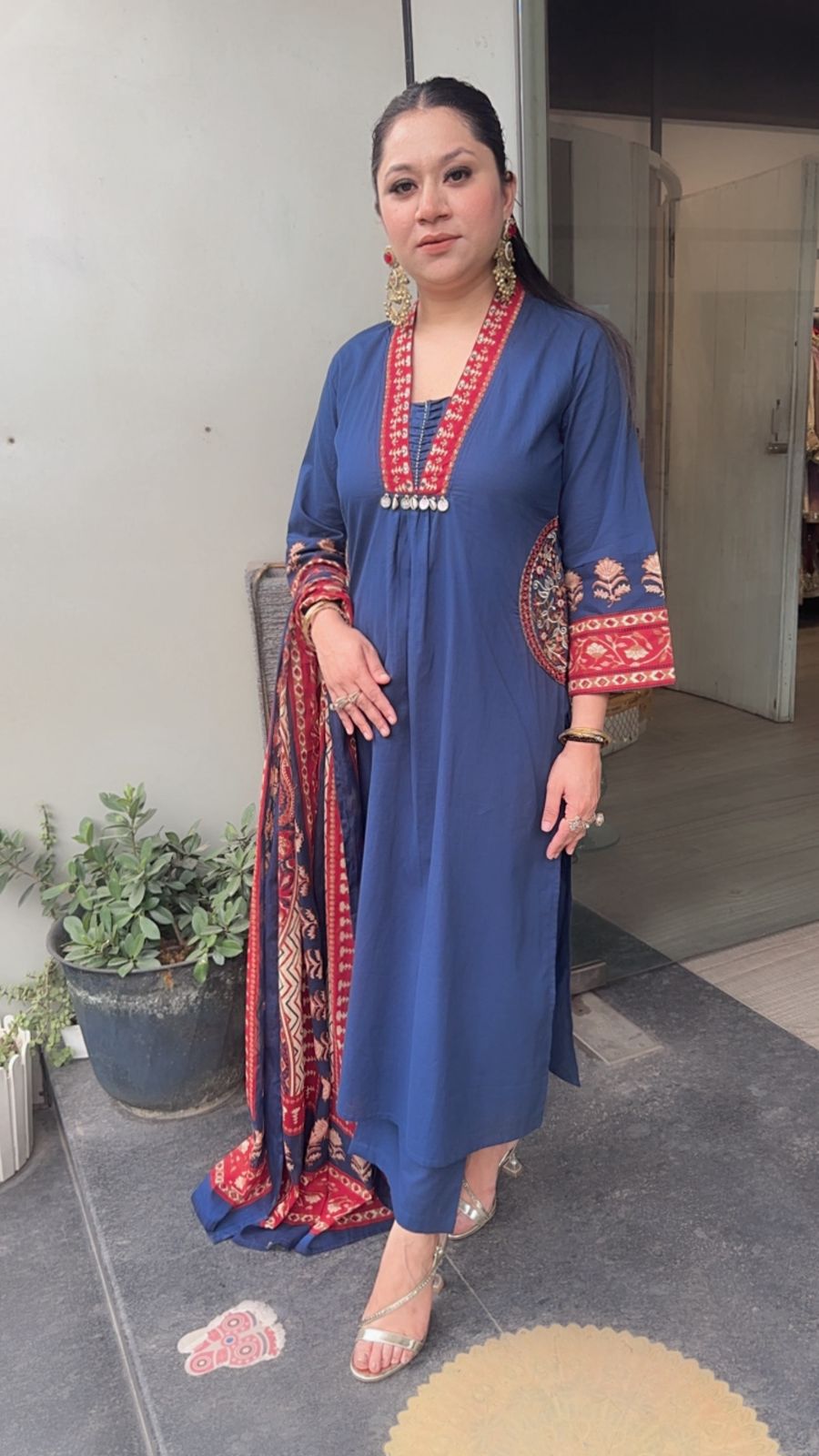 Gillori Blue A-Line pocket Cotton Designer Suit