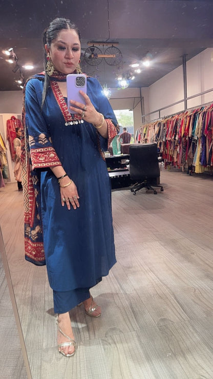 Gillori Blue A-Line pocket Cotton Designer Suit