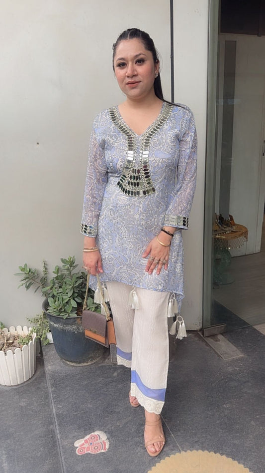 Egypt Mirror Blue Tassel Digital print cordset