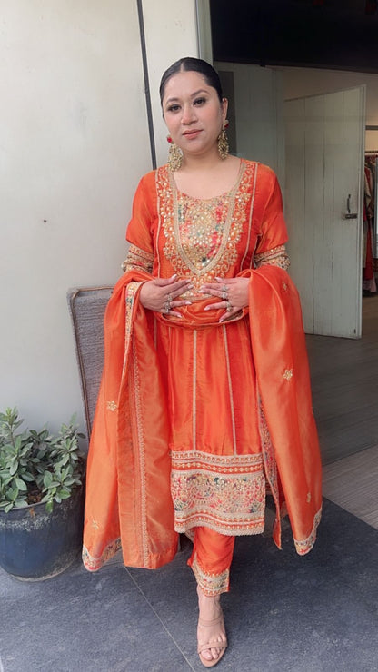 Kyra Rust Orange Anarkali Designer Suit