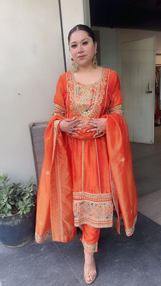Kyra Rust Orange Anarkali Designer Suit