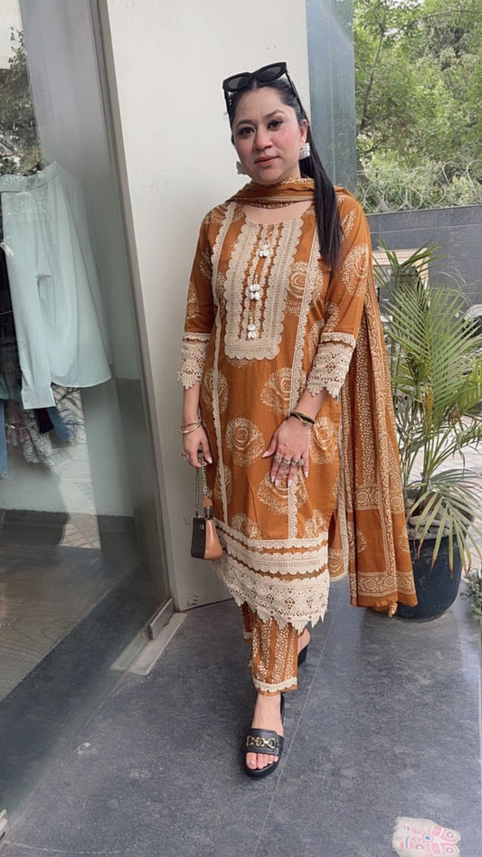 Mahi Lace work Digital Print Designer Cotton Suit