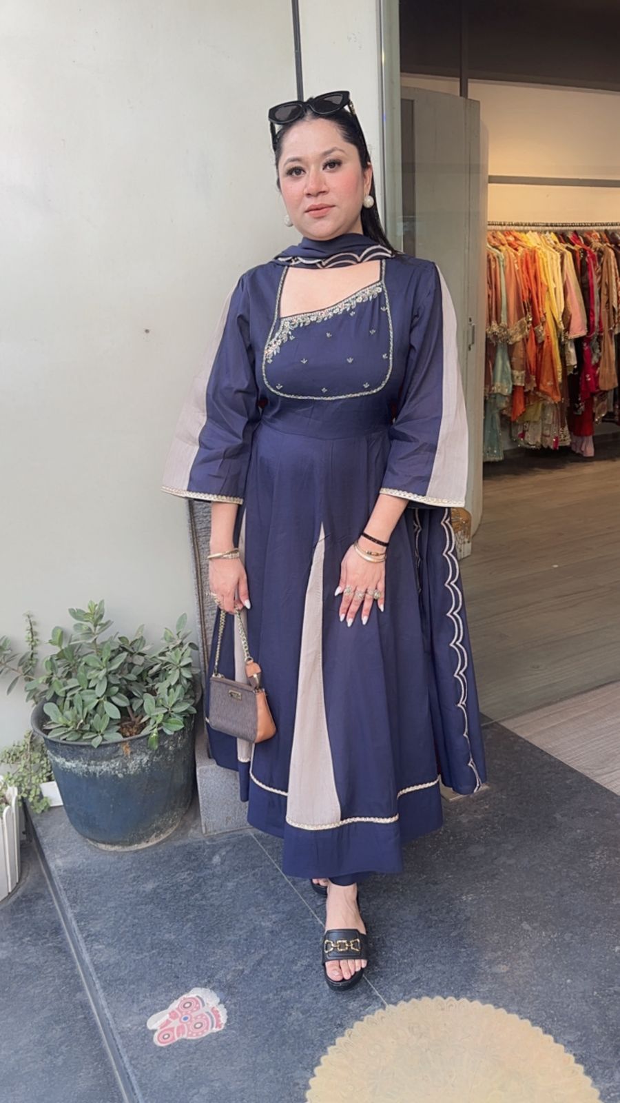 Sanorita Navy Blue mouse Cotton Anarkali Designer Suit