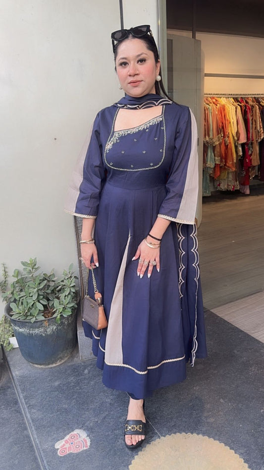 Sanorita Navy Blue mouse Cotton Anarkali Designer Suit